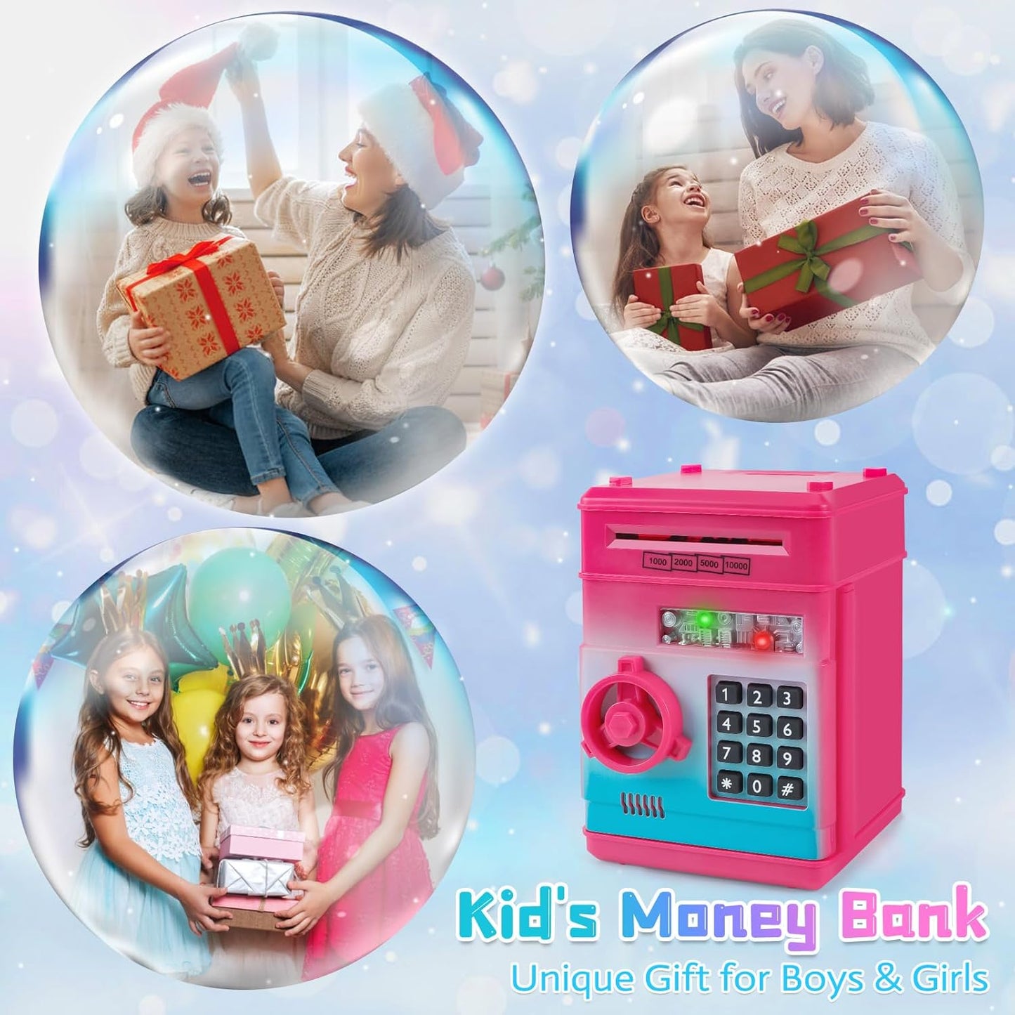 Refasy Piggy Bank Cash Coin Can ATM Bank Electronic Coin Money Bank for Kids Age 3-12, Money Savings Box Mini ATM Coin Bank Toys Gifts for 3 4 5 6 7 8 9 10 11 12 Year Old Boys Girls