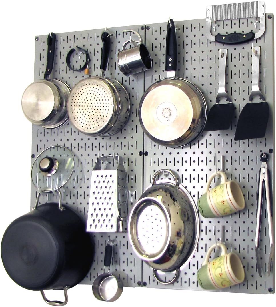 Wall Control Kitchen Pegboard Organizer Pots and Pans Storage Rack Organization Kit with Green Pegboard and White Accessories