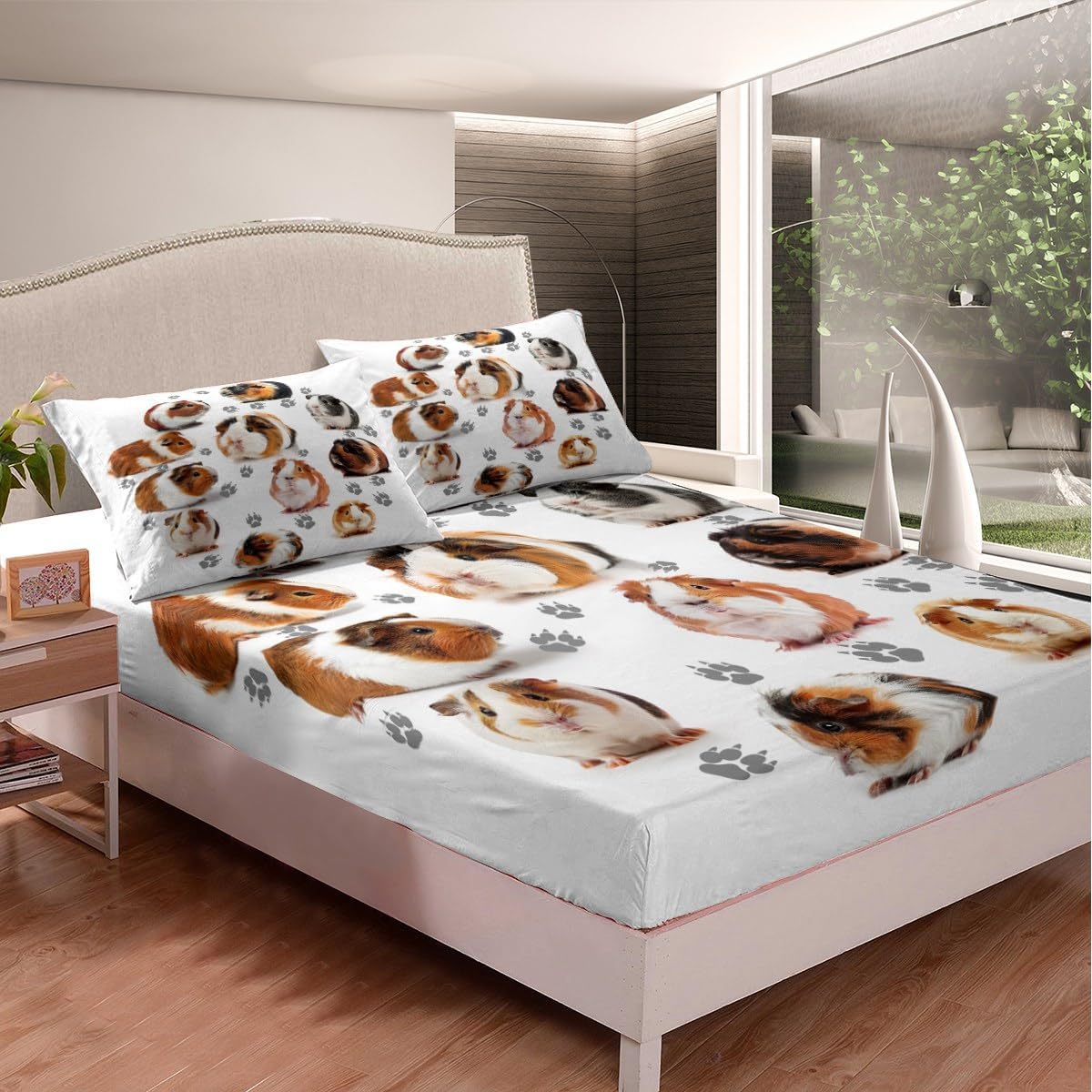 Manfei Musical Kids Fitted Sheet Full Size, MusicalGuitar Radio Drum Kit Headset Print Bedding Set 3pcs for Boys Girls, Rock Music Bed Cover with 2 Pillowcases, Soft Polyester Bedding, No Top Sheet