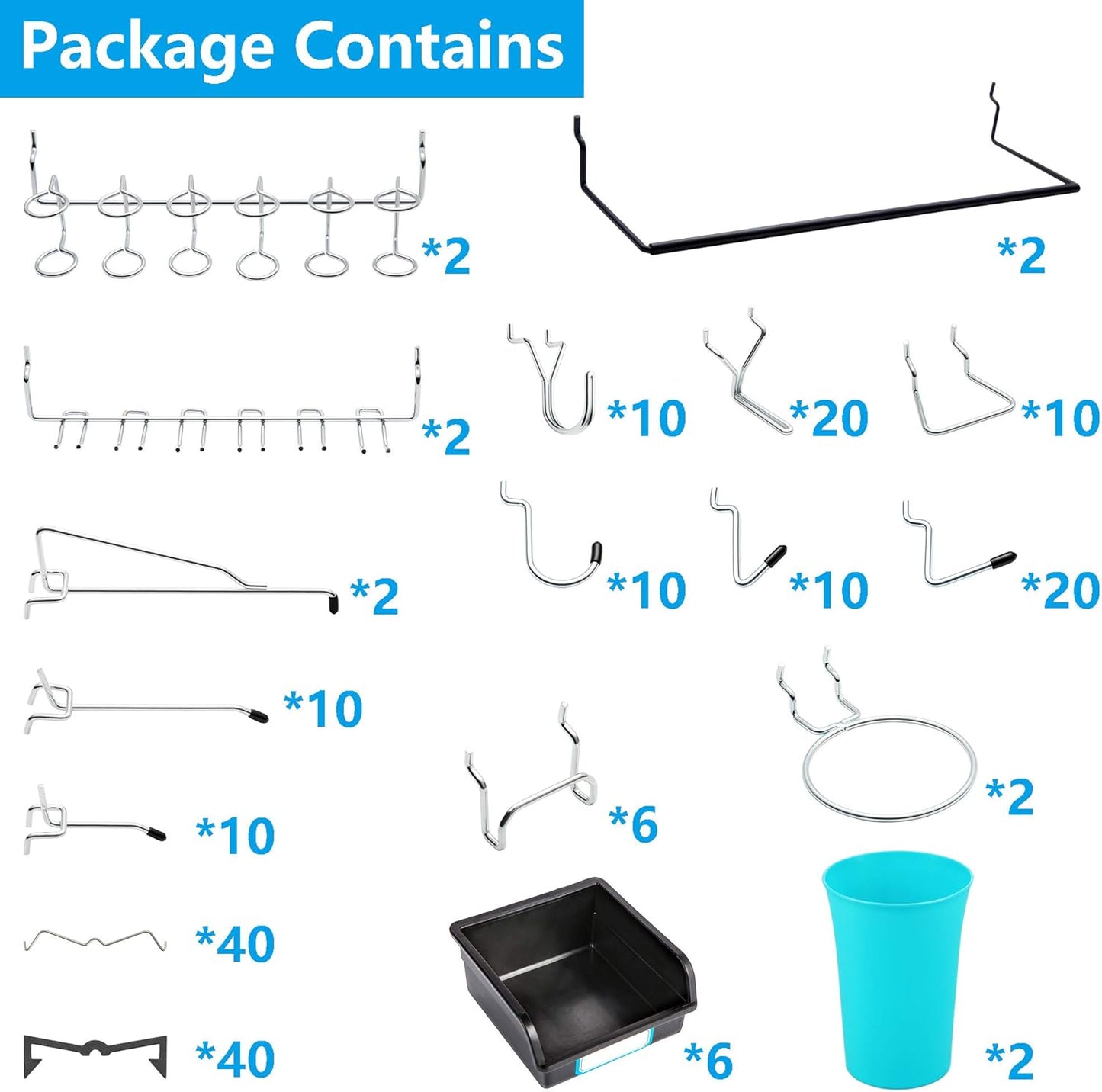 Pegboard Hooks, with Bins, Peg Locks, for Organizing Various Tools, 188 PCS, 80 of Which are Locks