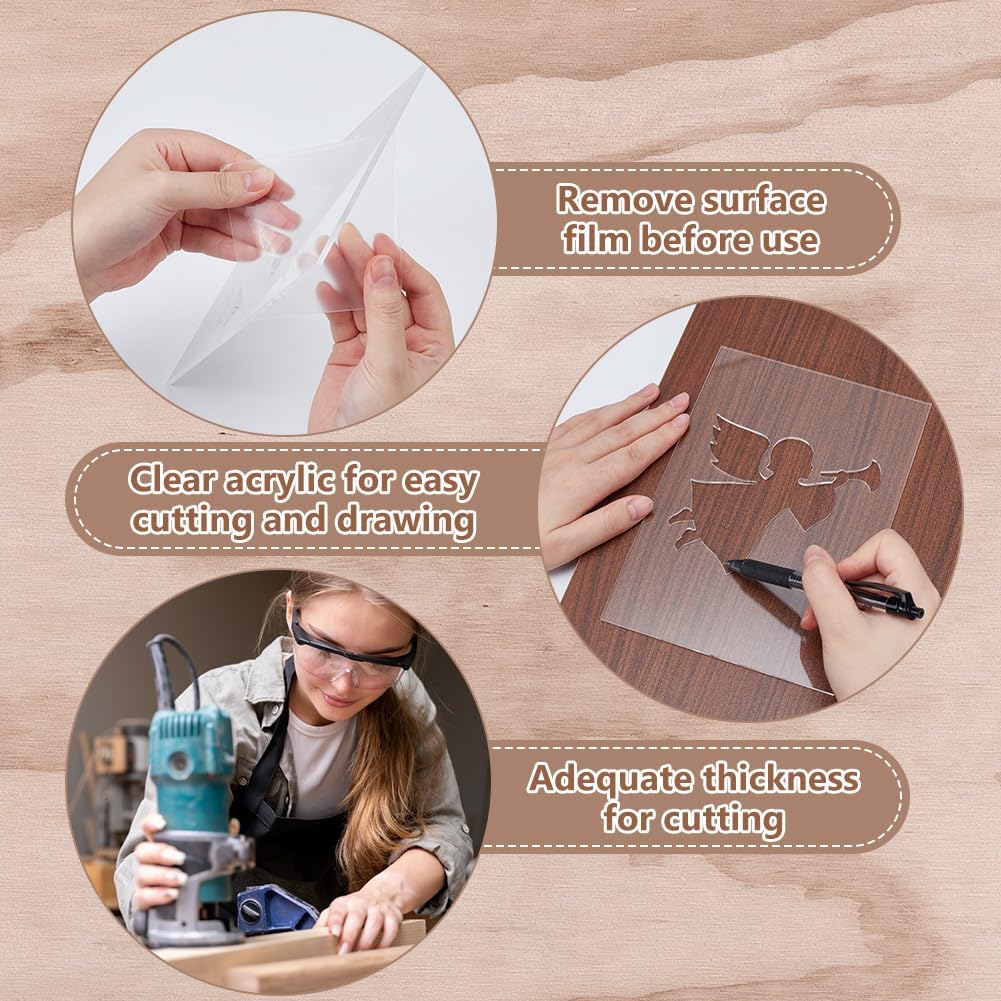 INFUNLY 8PCS Xmas Tree Acrylic Router Template 7.8x5.5 Snowflakes Gifts Clear Acrylic Template Christmas Carving Template for Woodworking Curvy Tracing Stencils Router Guide Tool for DIY Crafts