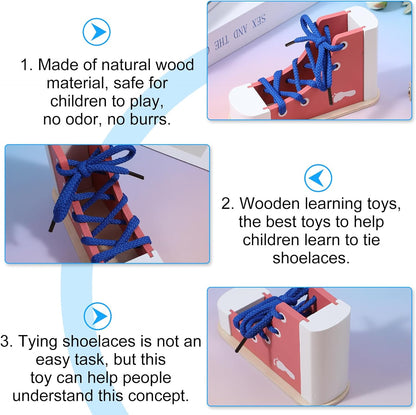Shoe Ties Practice for Kids Learn to Tie Shoes with Wooden Lacing Sneaker Shoelaces a Shoe Educational Toy
