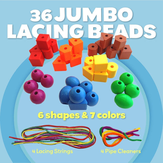 Skoolzy Lacing Beads 30 Pcs for Montessori Toys for 3 Year Old and Toddler Crafts Ages 2-4 with Beads for Kids Learning and Travel Activities Fine Motor Skills Toys