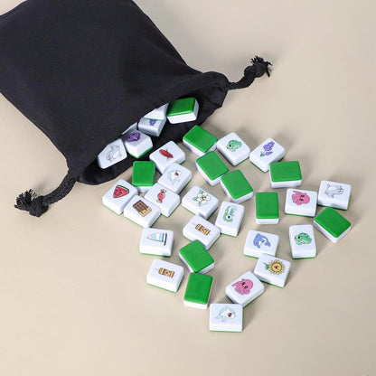 GRACIAS 4 Players Mahjong Block Set, 128 Green Tiles(1.18”) with 4 Different Patterns, Portable Mahjong Set with A Carry Bag & English Instruction, Mahjong Tile Game