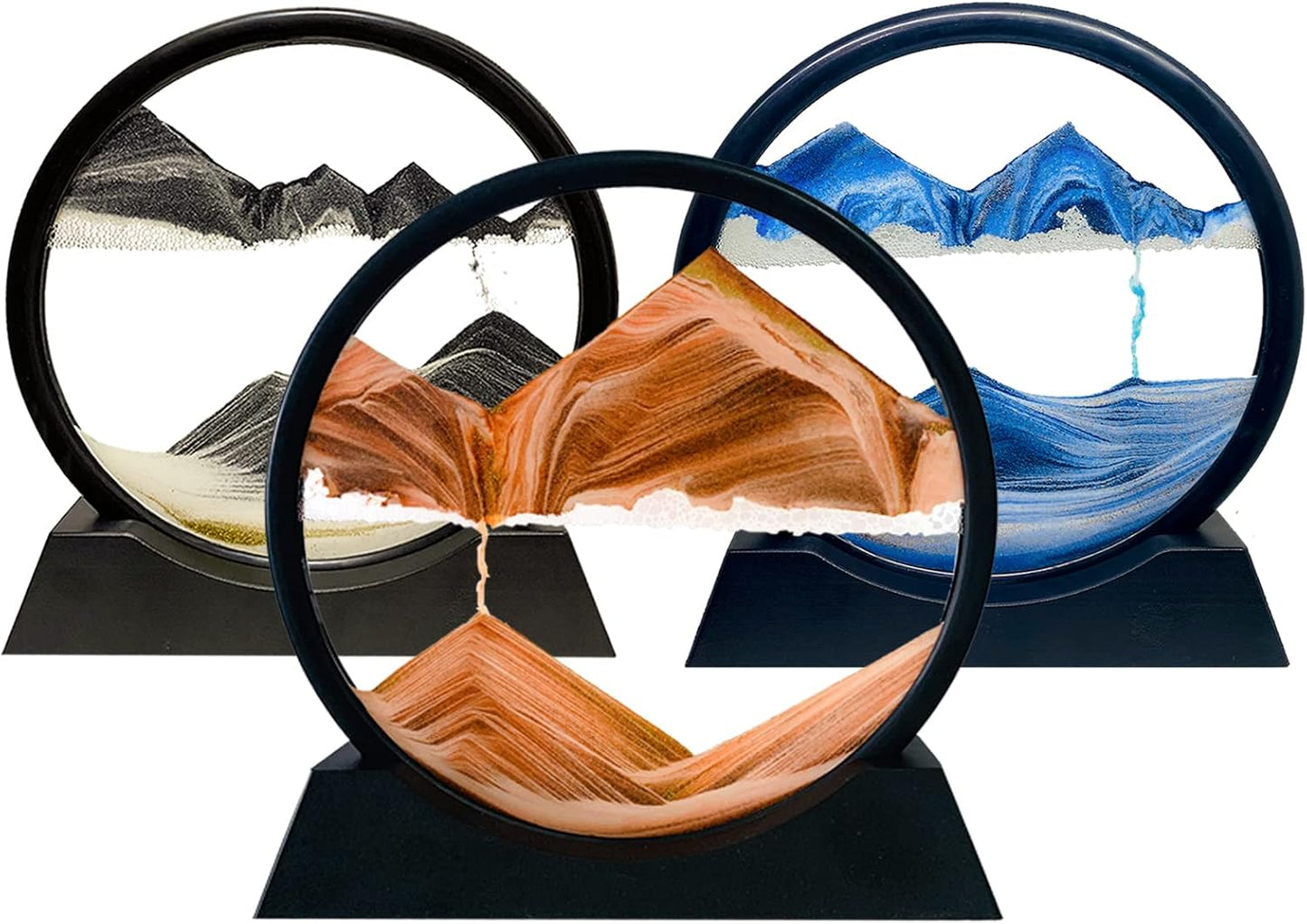 HYUGF 12" Moving Sand Art Picture Ocean Decor - 3D Deep Sea Sandscape Liquid Motion, Round Glass Frame Display Flowing Sand Relaxing Gift for Kids Adults Home Office Work Desktop Decoration Toy, Blue