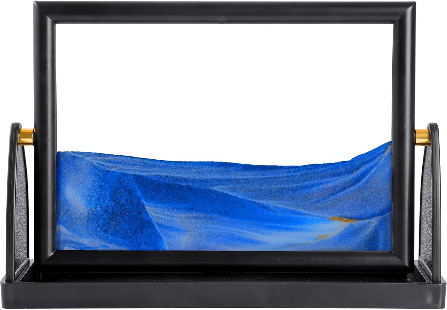 BOLGRLONG Moving Sand Art Liquid Motion 3D Dynamic Mountains Sandscape Painting, Square Glass Sands Painting with Easy-Flip Stand, Sensory Relaxing Decor for Home and Office (9") (Black)