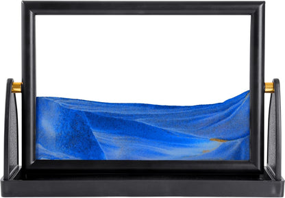 BOLGRLONG Moving Sand Art Liquid Motion 3D Dynamic Mountains Sandscape Painting, Square Glass Sands Painting with Easy-Flip Stand, Sensory Relaxing Decor for Home and Office (9") (Black)