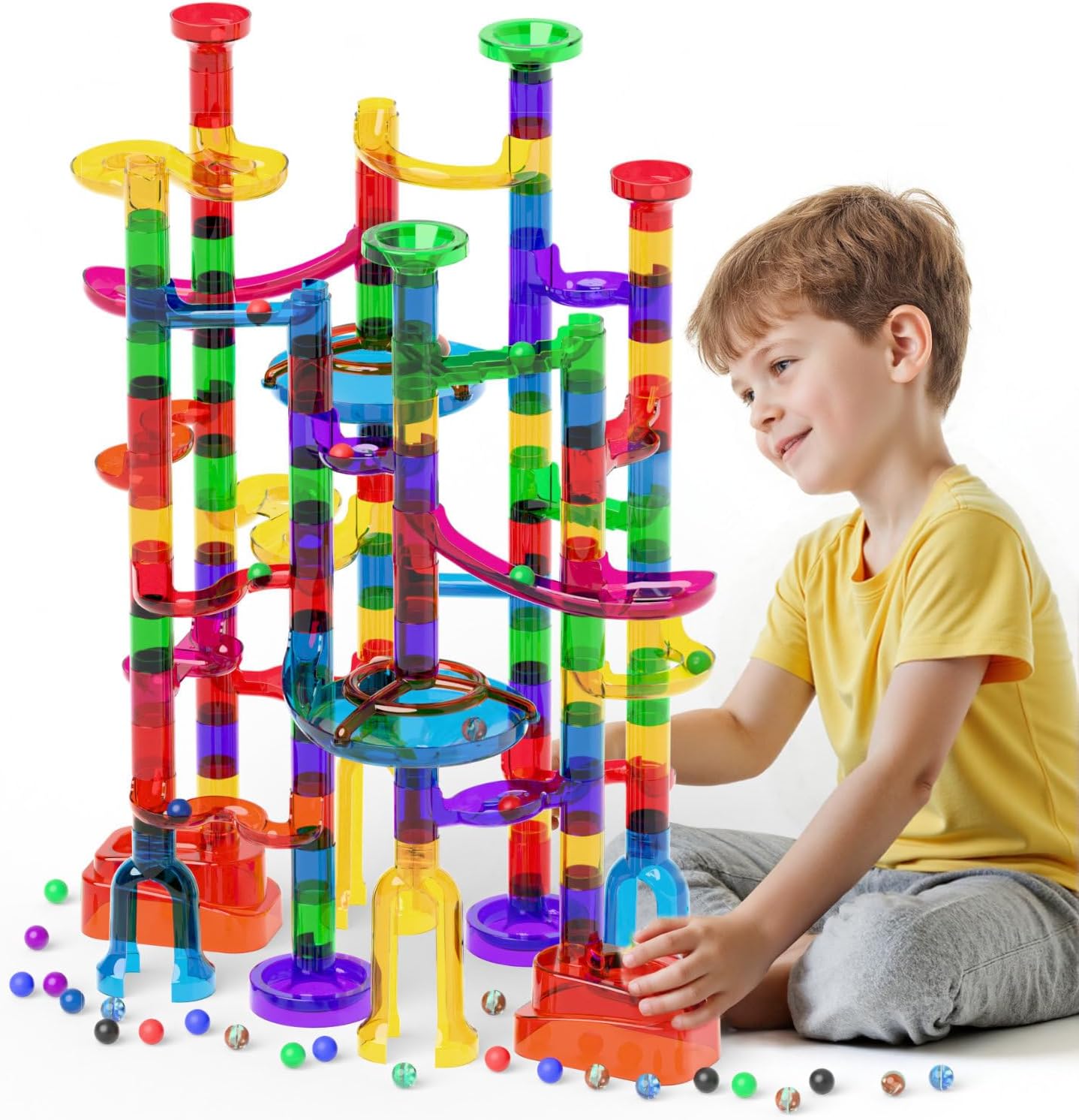 Ifollower Marble Run, 150Pcs Mable Track Race Toys for Kid, Upgrade Marble Maze Game Building Blocks STEM Learning Toy, Birthday for Boys Girls Aged 3-12