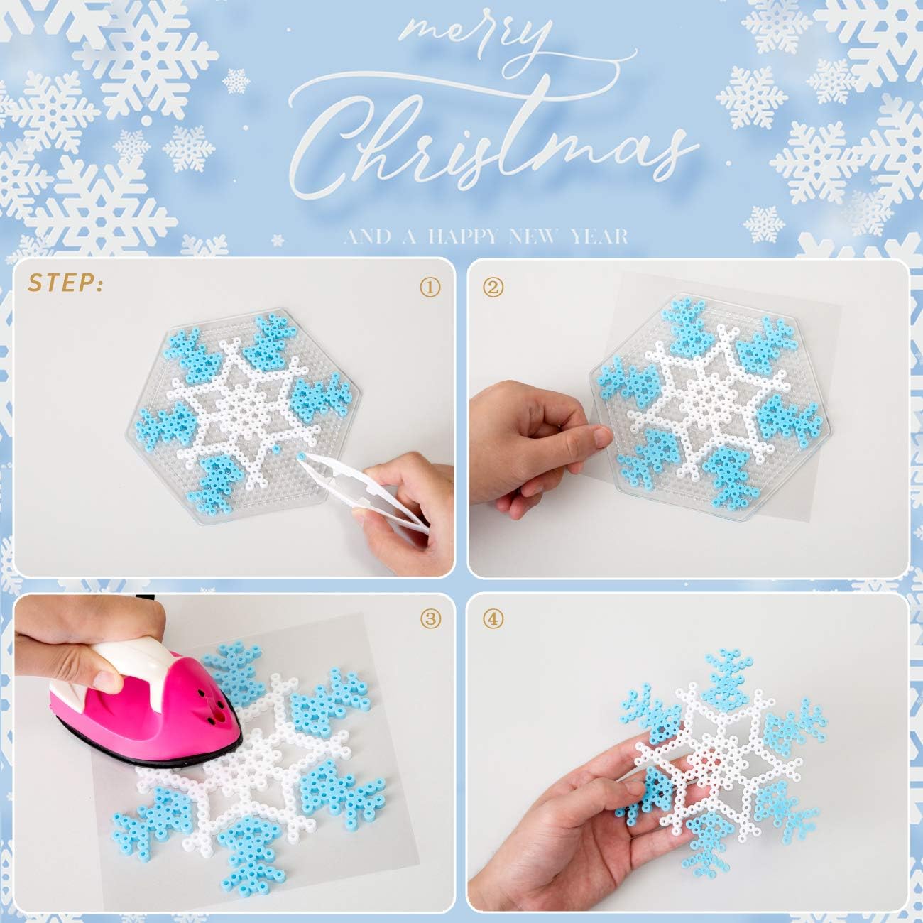 LIHAO Snowflakes Fuse Beads Kit - Made Snowflake Ornament Yourself - Great Christmas Party Favor