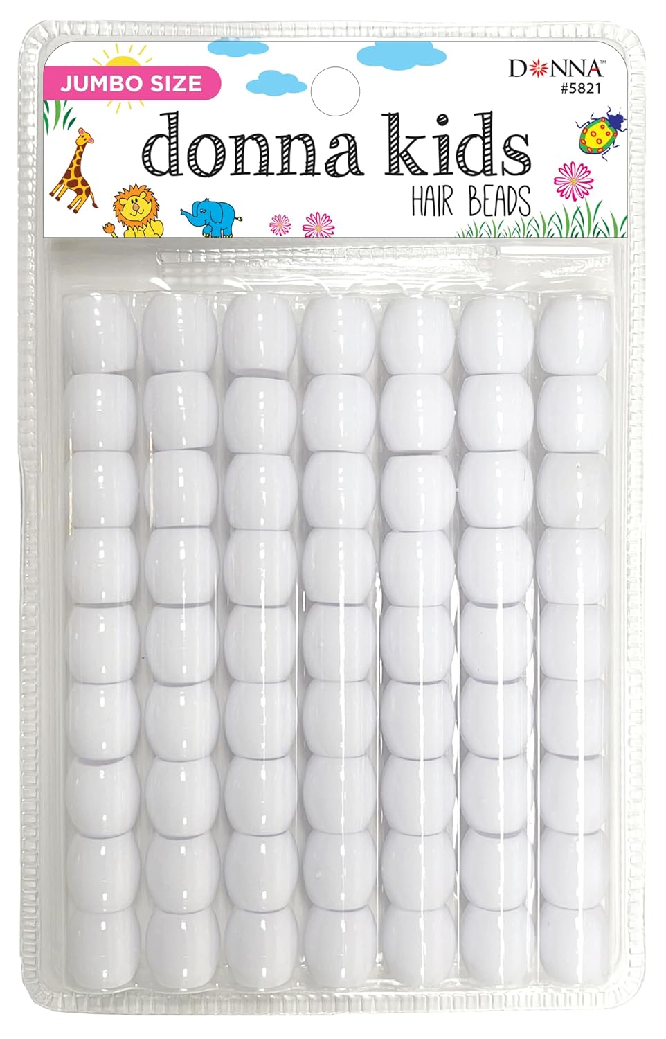 Donna Kids Jumbo Pony Beads 15mm Silver, Clear – Large Hair Beads for Braids, Ponytails & Styling, Durable Soft Rubber Feel for Kids’ DIY Hair Accessories, Bracelet & Craft Use, 1 Pack