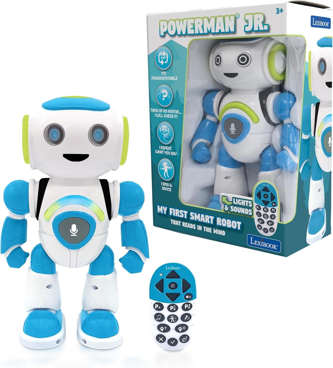 LEXiBOOK Powerman Max - Remote Control Walking Talking Toy Robot STEM Programmable Dances Sings Telling 10,000 Stories 300+ Learning Quiz Shooting Discs and Voice Repeat for Kids 4+ - ROB80EN, White