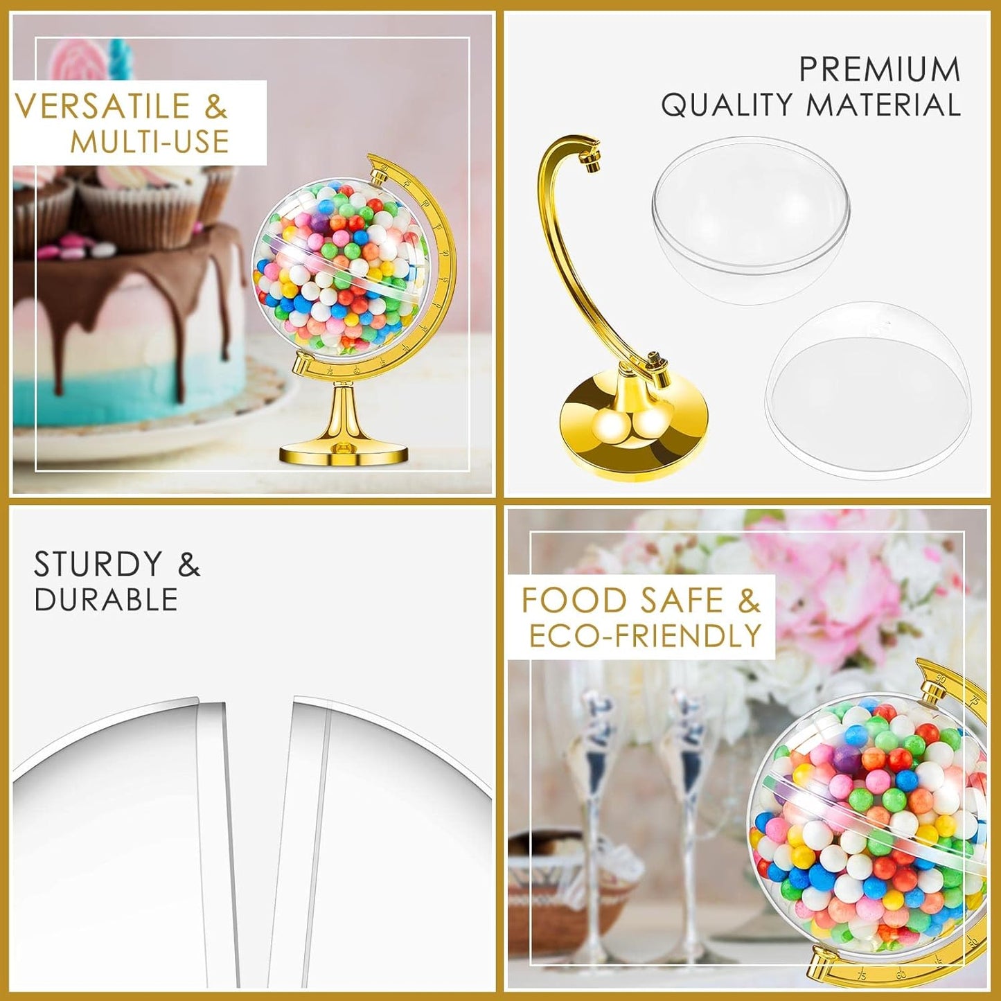 Suclain 60 Pieces Mini Globe Candy Container Gold Globe Party Favors Containers Fillable Round Candy Jars Decorations for Wedding Bridal Shower Adventure Baby Shower Travel Party Favor