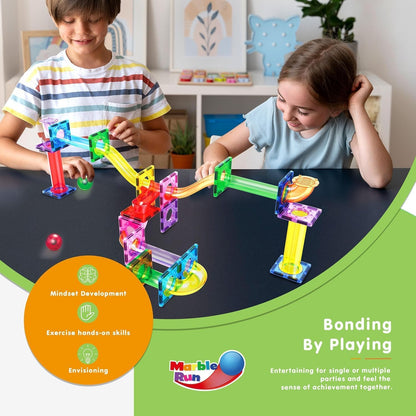 PicassoTiles 70pc Marble Run Magnetic Tiles STEM Set for Kids Ages 3 and Older Magnet Tile Marbles Maze Building Blocks Brain Development Toy Preschool Educational Learning Construction Playset PTG70