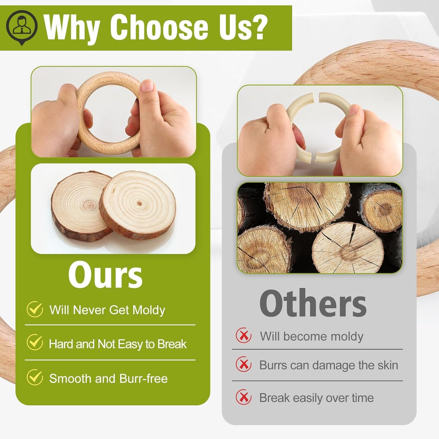 FoDau770 5pcs Natural Beech Wooden Rings, Unfinished Solid Wood Rings Heavy Duty Wood Circles, Macrame Craft Circles for Party, Home Decor & DIY Making - Outer Diameter: 3 Inch