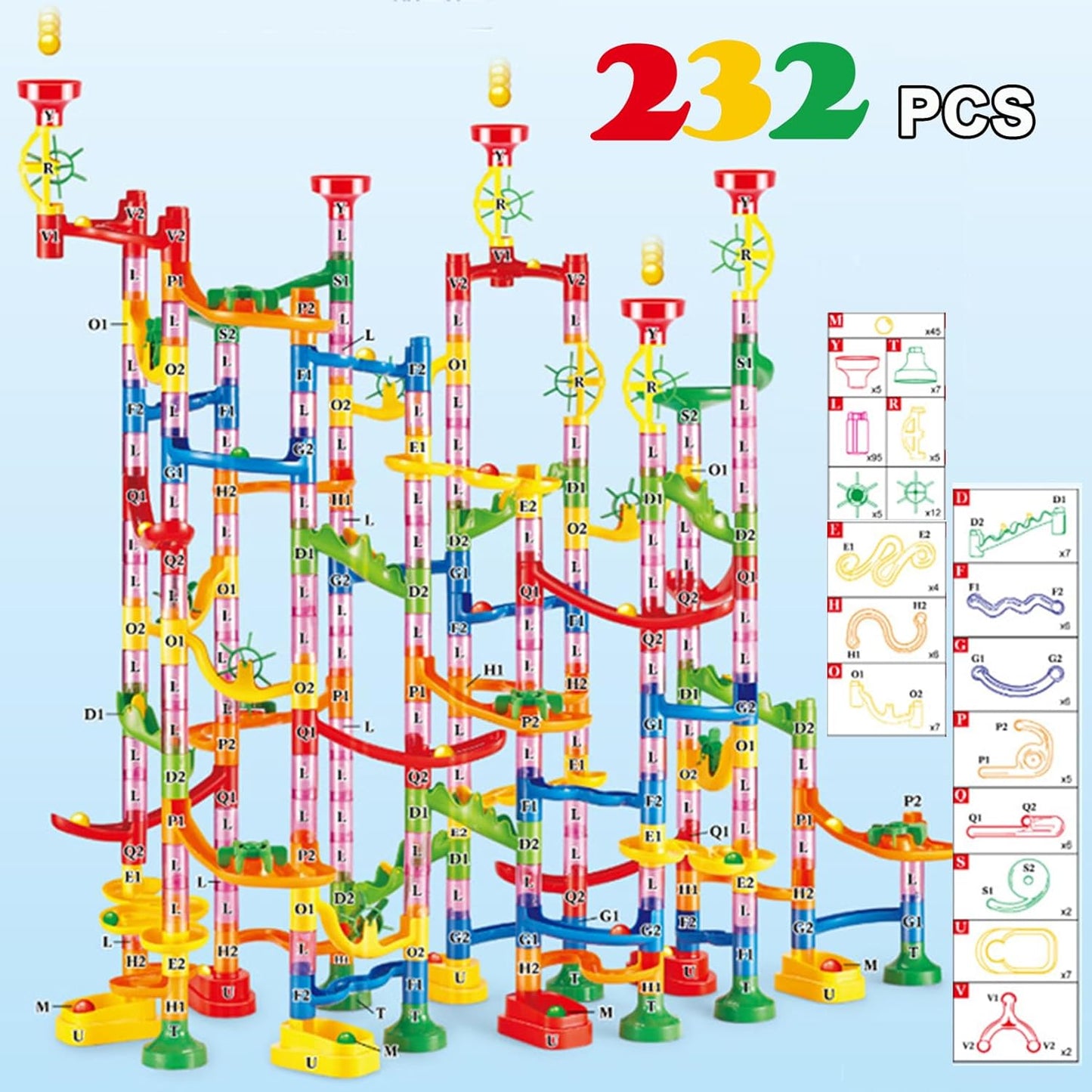 232 PCS Marble Toy Premium Set,STEM Educational Building Block Toy,Marble Track Race Set with 45 Marbles for Boys & Girls,Construction Building Blocks Toys for Kids