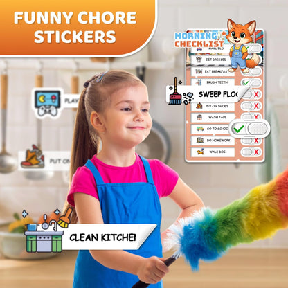 Dry Erase Kids Chore Chart for 2 Kids Pink and Blue - Magnetic Routine Chart with Slider Cute Design Stickers, Morning Bedtime Routine Chart for Toddlers Visual Schedule for Kid
