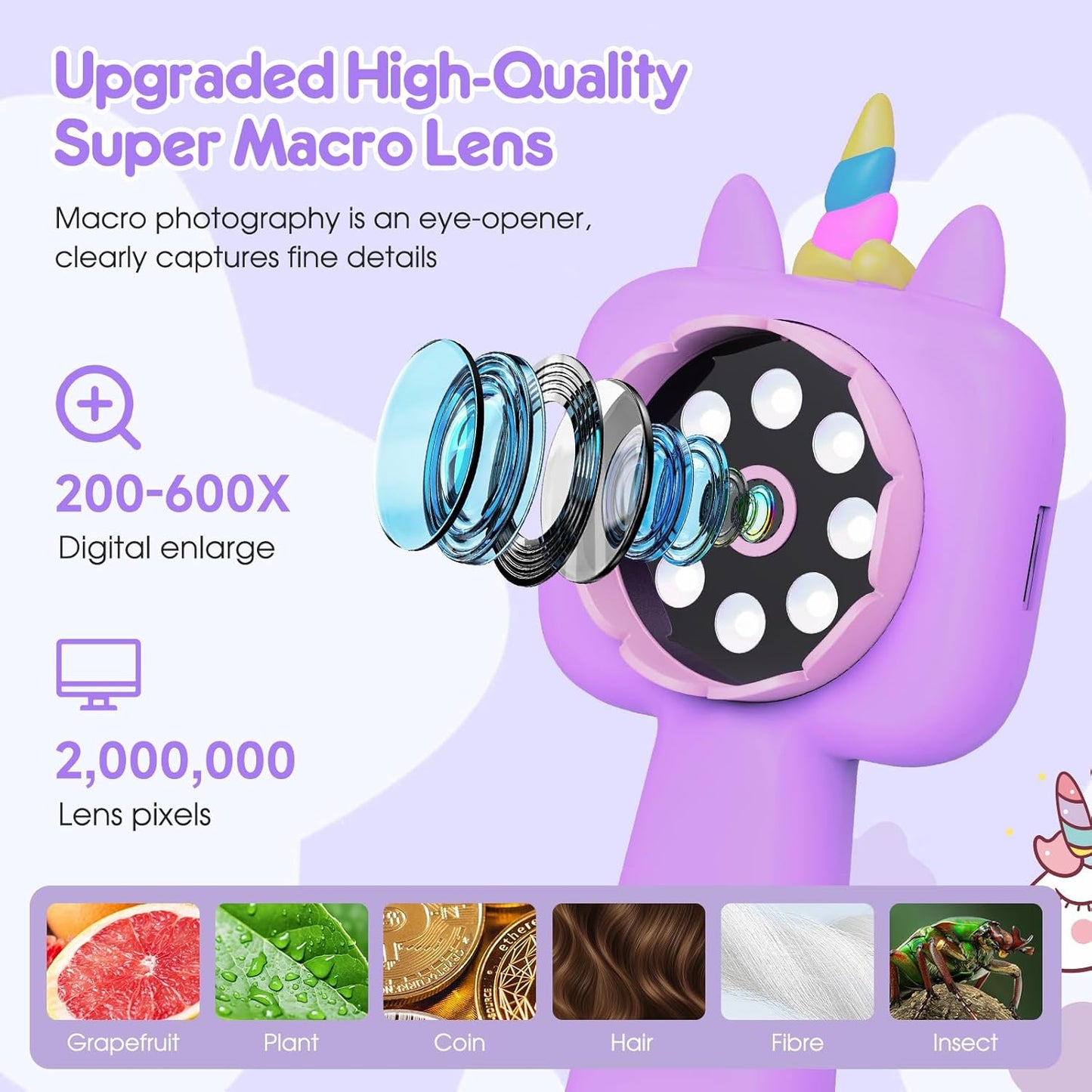 Magnify 2.4" Microscope for Kids, 600X-4800X Handheld Digital Miniscope, Portable Pocket Magnification Microscope Photo & Video | Education Toys for Age 3 4 5 6 7 8 9 10 Girls Boys