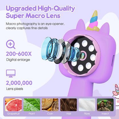 Magnify 2.4" Microscope for Kids, 600X-4800X Handheld Digital Miniscope, Portable Pocket Magnification Microscope Photo & Video | Education Toys for Age 3 4 5 6 7 8 9 10 Girls Boys
