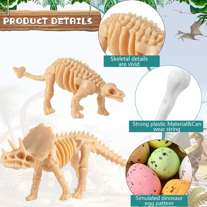 Sratte 52 Pcs Dinosaur Fossil Skeleton Kit for Kids with 24 Assorted Dino Bones & 24 Mini Dinosaur Eggs & 4 Bones, Dino Sand Dig Toys for Science Play Sandbox Birthday Halloween Party(Light Brown)