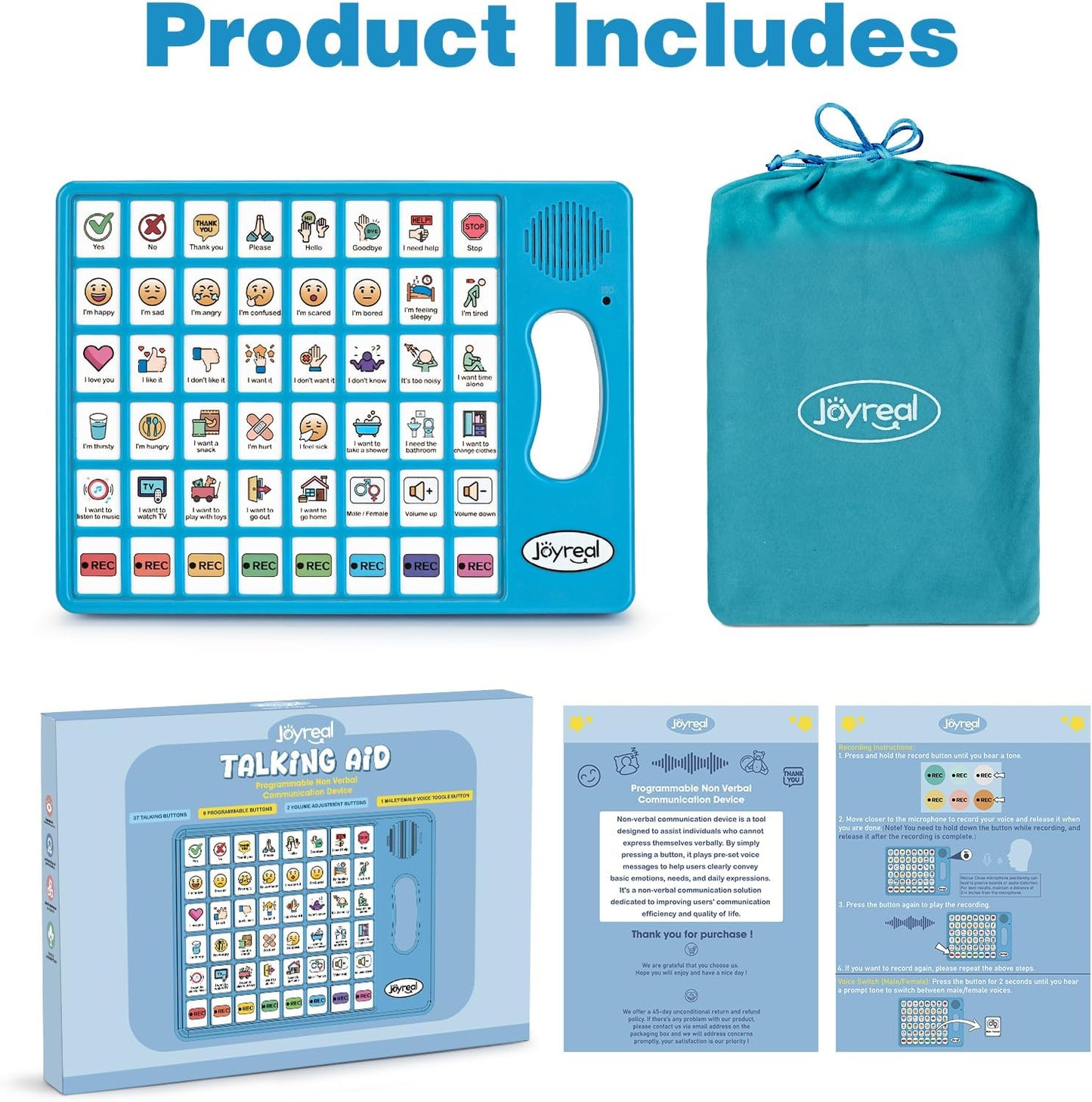 Joyreal AAC Device for Autism, Non Verbal Communication Tools for Speech Therapy & Stroke Rehab. Autism Communication Board with 5 Programmable Buttons & Adjustable Volume, Autistic Kids Must Haves