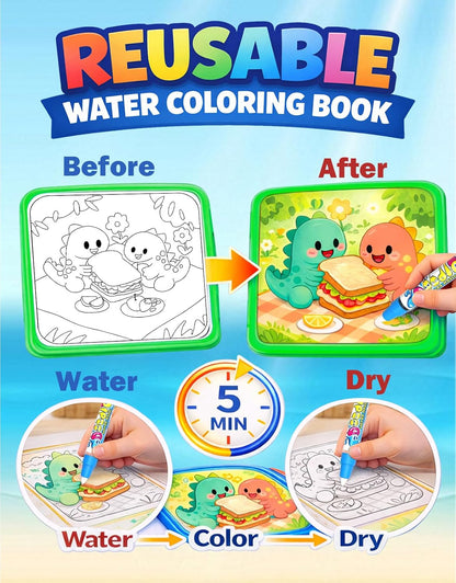 K'ONLE Reusable Water Coloring Books for Toddlers, Clean & Easy Painting & Doodle Book Toys for Kids Ages 1-3, 2-4 | Paint with Water Activity Book, Travel Gift for Boys & Girls-Space