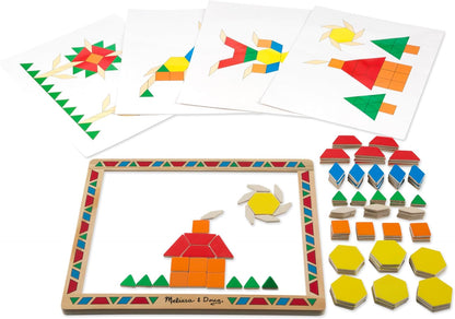 Melissa & Doug Deluxe Wooden Magnetic Pattern Blocks Set - Educational Toy with 120 Magnets and Carrying Case, Multi/None, 1 EA, English Only.
