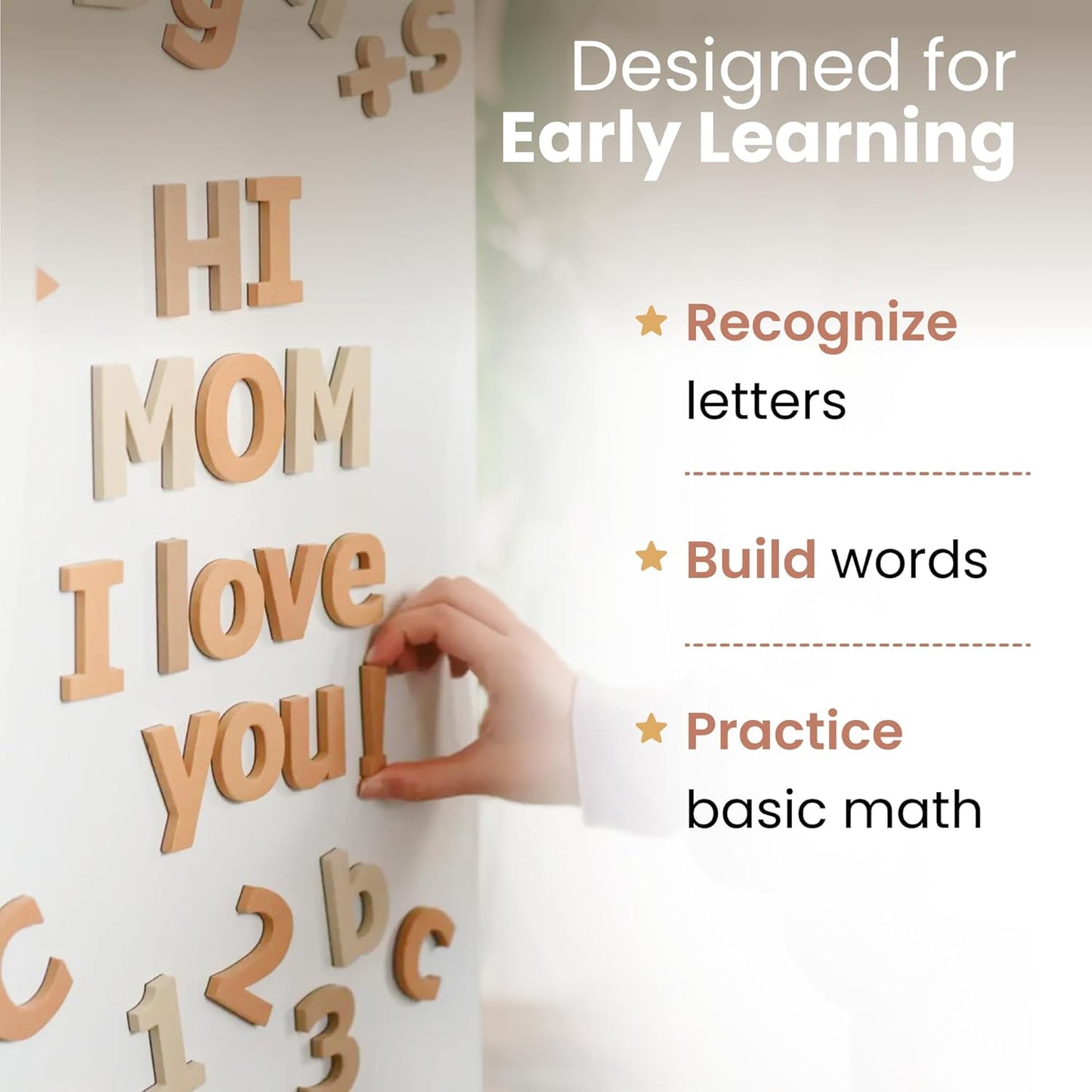 Magnetic Letters and Numbers for Kids – 135 Neutral Aesthetic Foam Alphabet Magnets for Fridge, Montessori Preschool Learning, Homeschool & Kindergarten