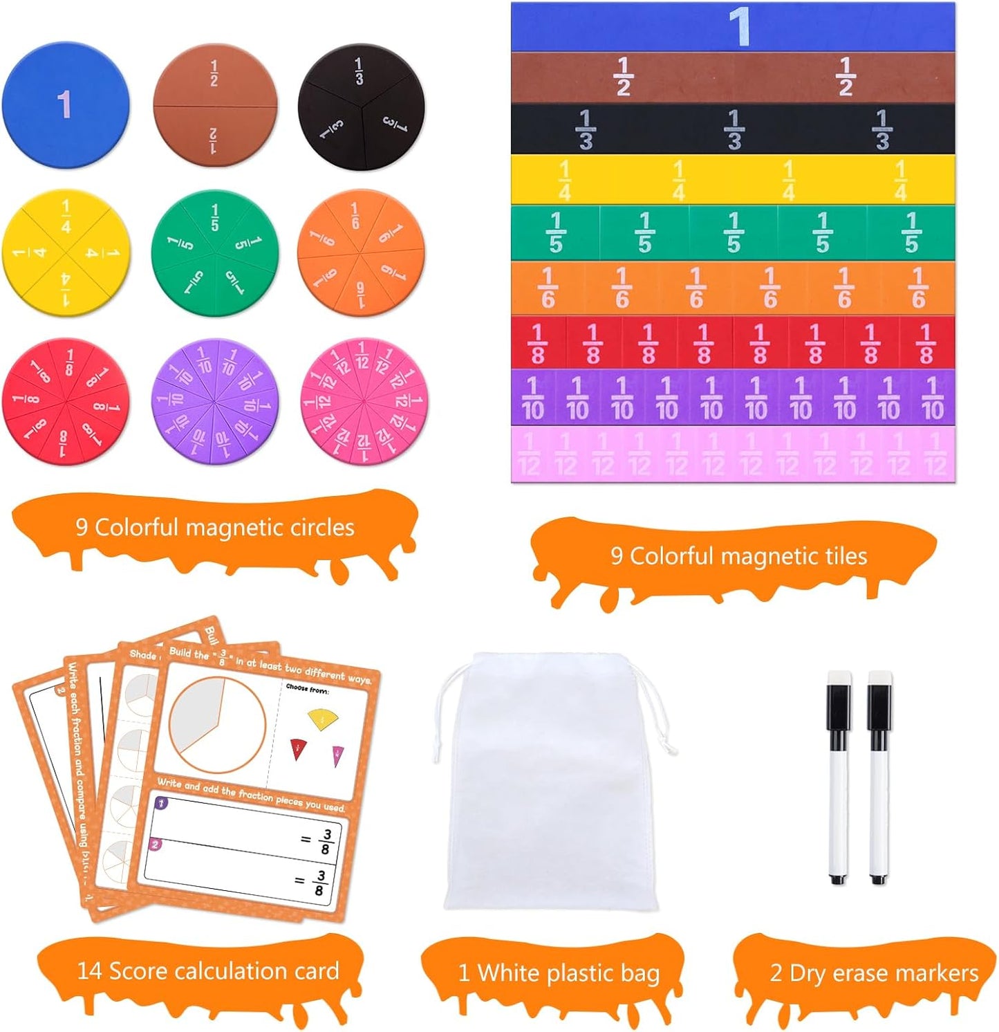 abcxgood Magnetic Fraction Tiles & Fraction Circles Activity Set Montessori Magnetic Book Fraction Puzzle for Children Math Manipulatives for Elementary School Students Homeschool Supplies Grade