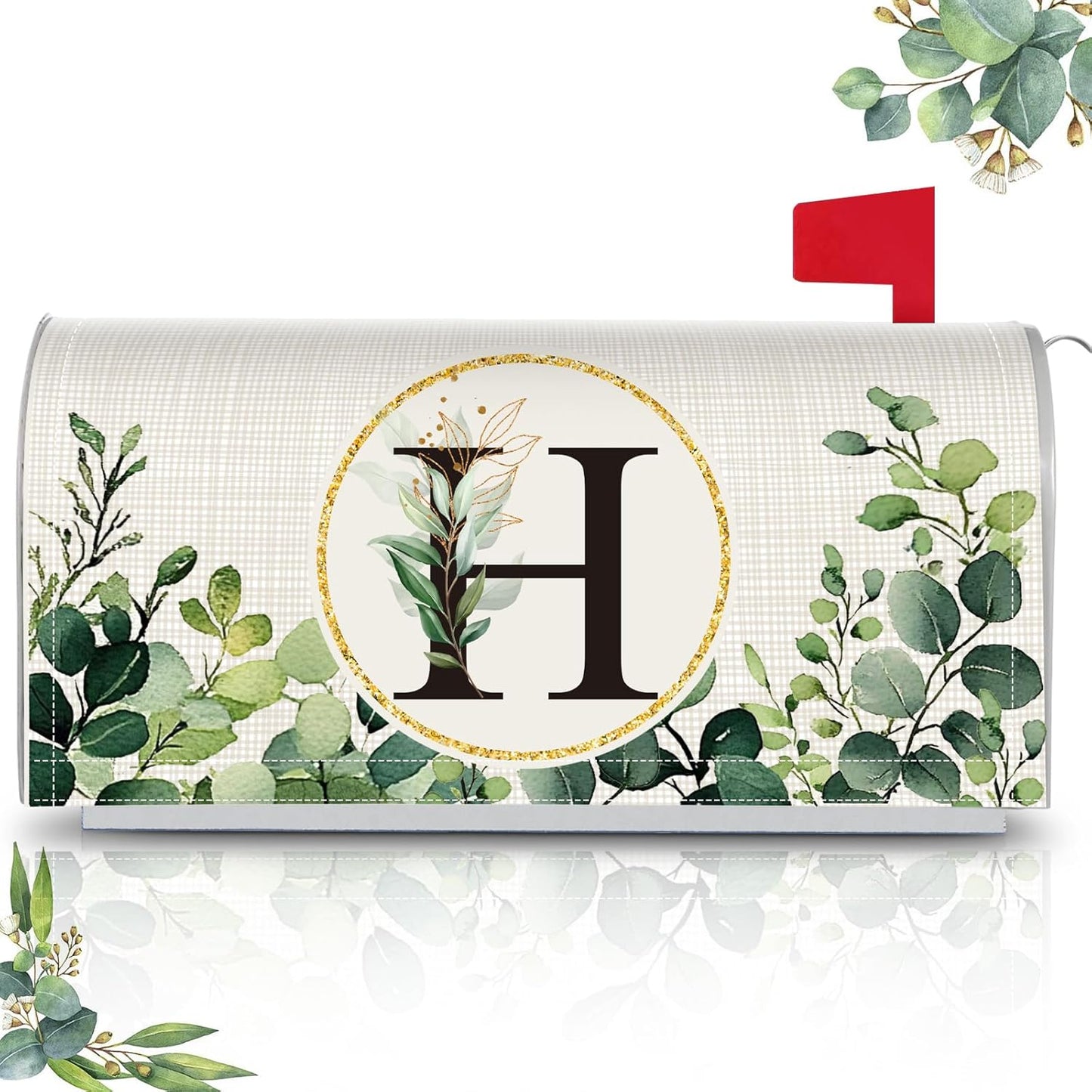 Tiamon Monogrammed L Mailbox Covers Magnetic Eucalyptus Welcome Letter Box Wrap Standard Size 21x18 Inch Spring Summer Leaves Mailbox Decor Eucalyptus Letter Numbers Decoration for Outdoor Garden Yard