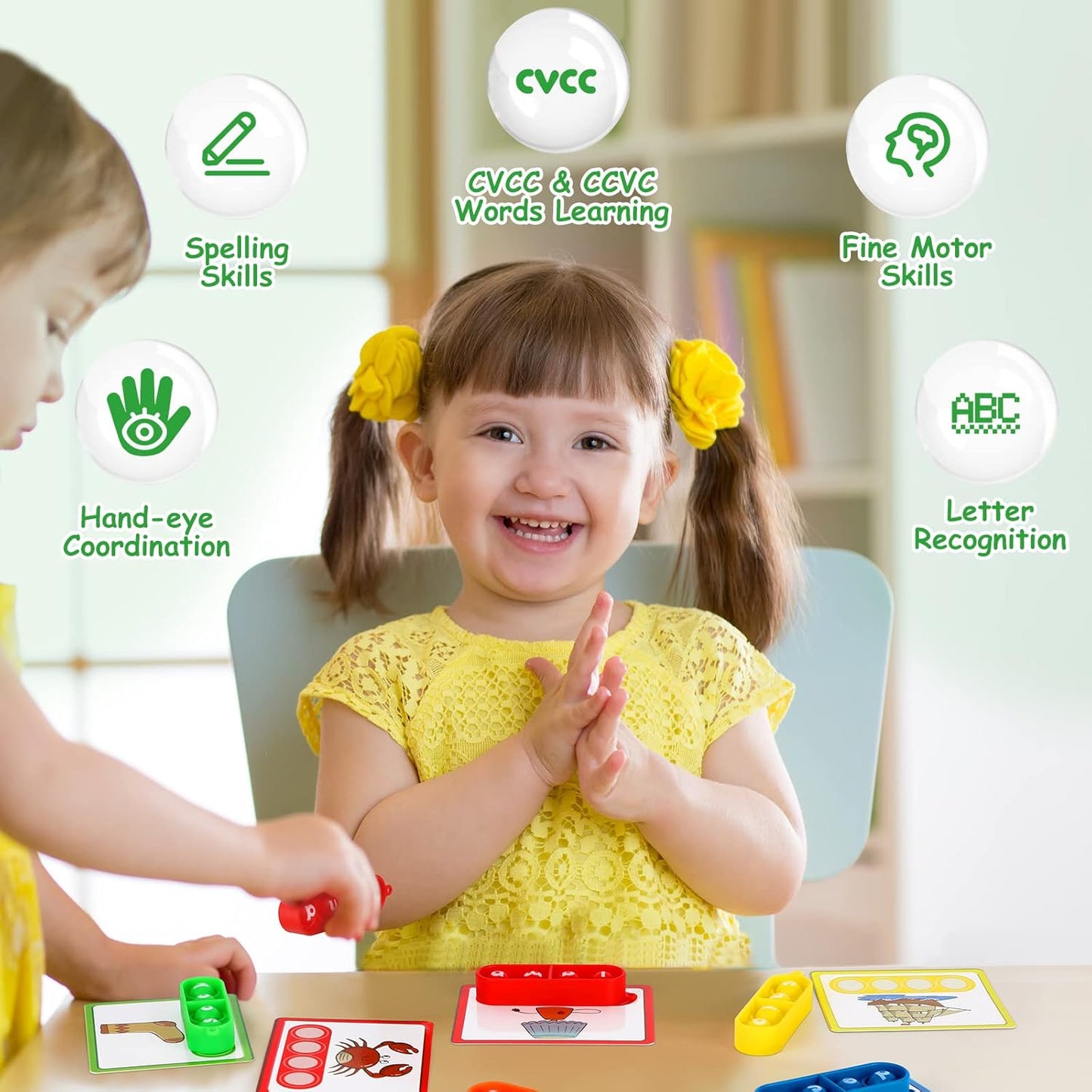 Aizweb CVC Word Games Kindergarten,Phonics Games for Kids Ages 3-8,CVC Pop its with Flash Cards for Preschool Special Education Classroom Supplies,Reading&Spelling Activity Manipulatives for Teachers