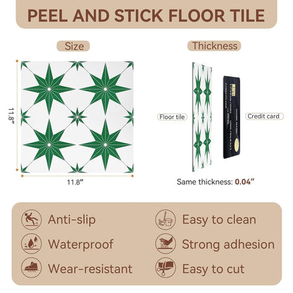 Peel and Stick Floor Tiles, Vinyl Flooring Waterproof for Bathroom Kitchen Bedrooms Living Room Fireplace Wall RV (10, White, 11.8" x 11.8")