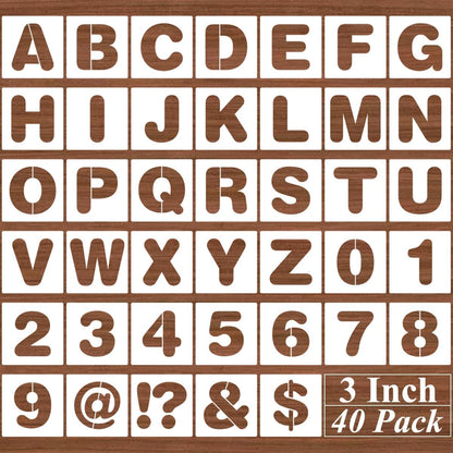 4 Inch Alphabet Letter Stencils - 40 Pack Letter Number Stencil Templates with Signs for Painting on Wood, Reusable Calligraphy Letters Stencils for Chalkboard Fabric Wood Signs