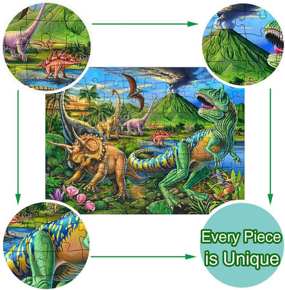 Puzzles for Kids Ages 4-8 Year Old,100 Piece Dinosaur Jigsaw Puzzle for Toddler Children Learning Educational Puzzles Toys for Boys and Girls - Every Piece is Unique