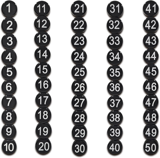 1-50 Magnetic Numbers, Magnets with Number for Dry Erase Boards, Round Number Refrigerator Magnets for Whiteboard in Home and Office (0.8" Diameter, Black)