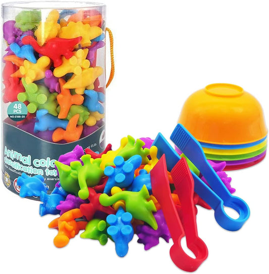 UNIQUE KIDS Counting Educational Learning Toy Set with Sorting Cups – Engaging Sensory Color Classification Training Game for Toddlers and Preschoolers Ages 3 and Up (Animals)