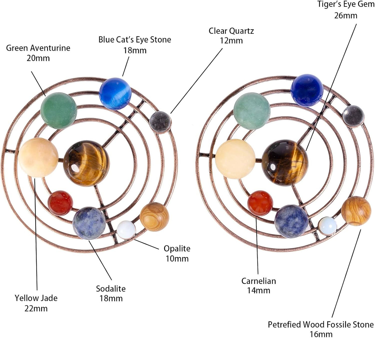 SUNYIK 9 Planets Solor System Crystal Sphere Kit with Metal Orbit, Healing Chakra Crystal Ball Set Galaxy Universe Tabletop Display for Home Office Decoration