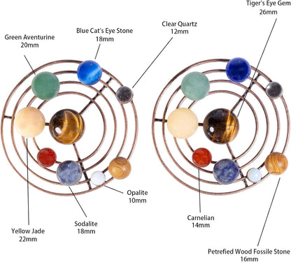 SUNYIK 9 Planets Solor System Crystal Sphere Kit with Metal Orbit, Healing Chakra Crystal Ball Set Galaxy Universe Tabletop Display for Home Office Decoration