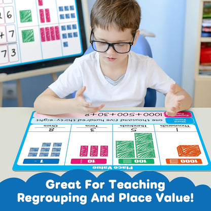 Giant Magnetic Place Value Chart Addition and Subtraction Learning Math Games, Dry Erase Base Ten Blocks Board Math Manipulatives 1st 2nd 3rd Grade Homeschool Teacher Classroom Must Haves