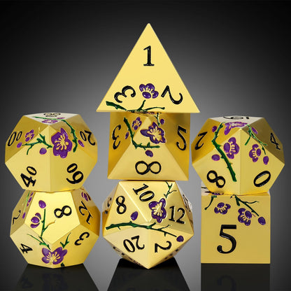 DnDnD Heavy Polyhedral Metal Dice Set with Metal Box, 7-die Shiny Blue Surface with Golden Number for RPG,Dungeons and Dragons,Pathfinder,Shadowrun,D&D,Role Palying Game and Math Teaching - Colors A