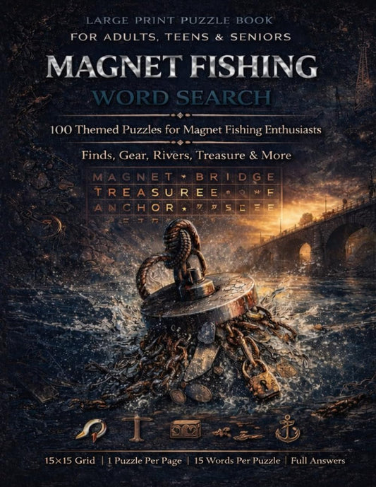 Magnet Fishing Word Search: 100 Large Print Themed Puzzles for Magnet Fishing Enthusiasts | Finds, Gear, Rivers, Treasure & More | Fun Activity Book for Adults, Teens & Seniors with Full Answer Key