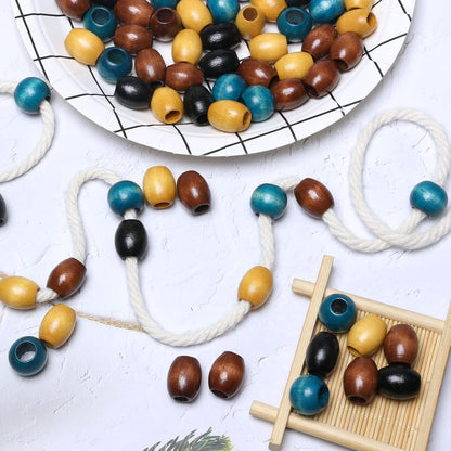 120 11x12mm White Wooden Beads with 5mm Large Hole Barrel Wood Spacer Loose Beads for Handmade Crafts Making