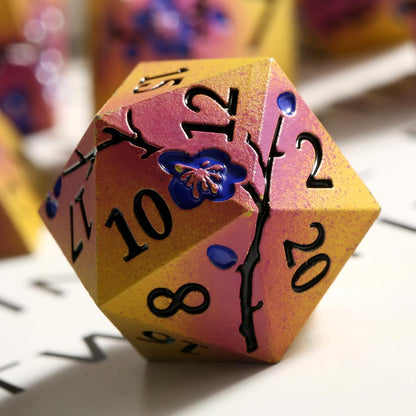 DnDnD Heavy Polyhedral Metal Dice Set with Metal Box, 7-die Shiny Blue Surface with Golden Number for RPG,Dungeons and Dragons,Pathfinder,Shadowrun,D&D,Role Palying Game and Math Teaching - Colors A