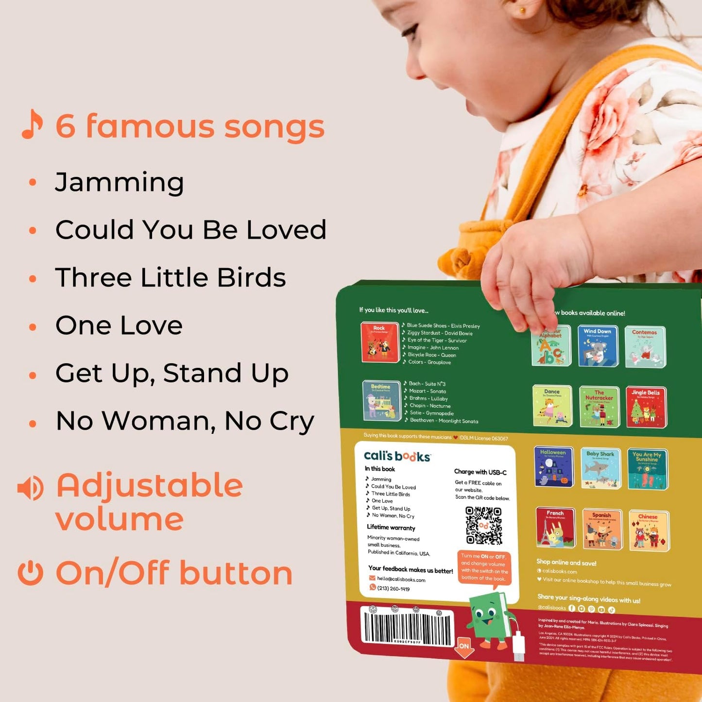 Cali's Books Rock Music Books for Toddlers 1-3 - Singing Button Sound Board Book for 2 Year Old Children, Musical Toddler Rock Songs Toys, 18 Month Interactive Learning Toy, USB-C Rechargeable