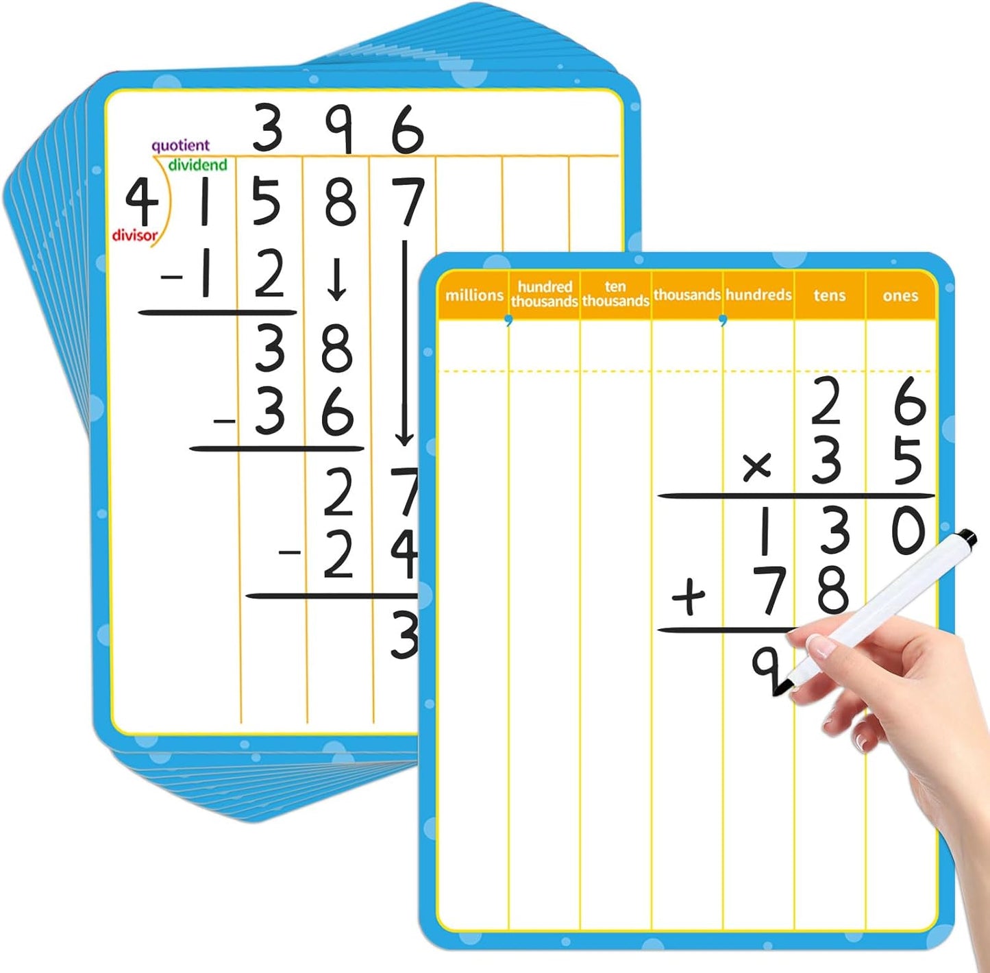 12 Pack Double Sided Value Chart Dry Erase Board,12" x 9" Multiplication Flash Cards,Math Manipulatives Small White Board for Kids,Math Games Chart for Preschool Learning,Homeschool Essentials