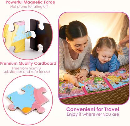 Magnetic Puzzles for Kids Ages 4-6, 20-Piece Toddler Travel Toys Unicorn Princess Puzzles Ages 3-5, Educational Learning Magnets, Ideal Road Trip Activities Toys for 3 4 5 6 Boys and Girls