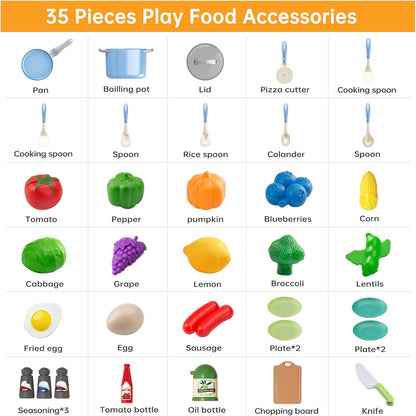 150Pcs Kitchen Playset, Toddlers Pretend Cooking Cookware Accessories, Food, Picnic Blanket, Fruits, Veges, 2Pack Shopping Storage Basket, Dessert and Prop Money, Gift for Kids (Pink)