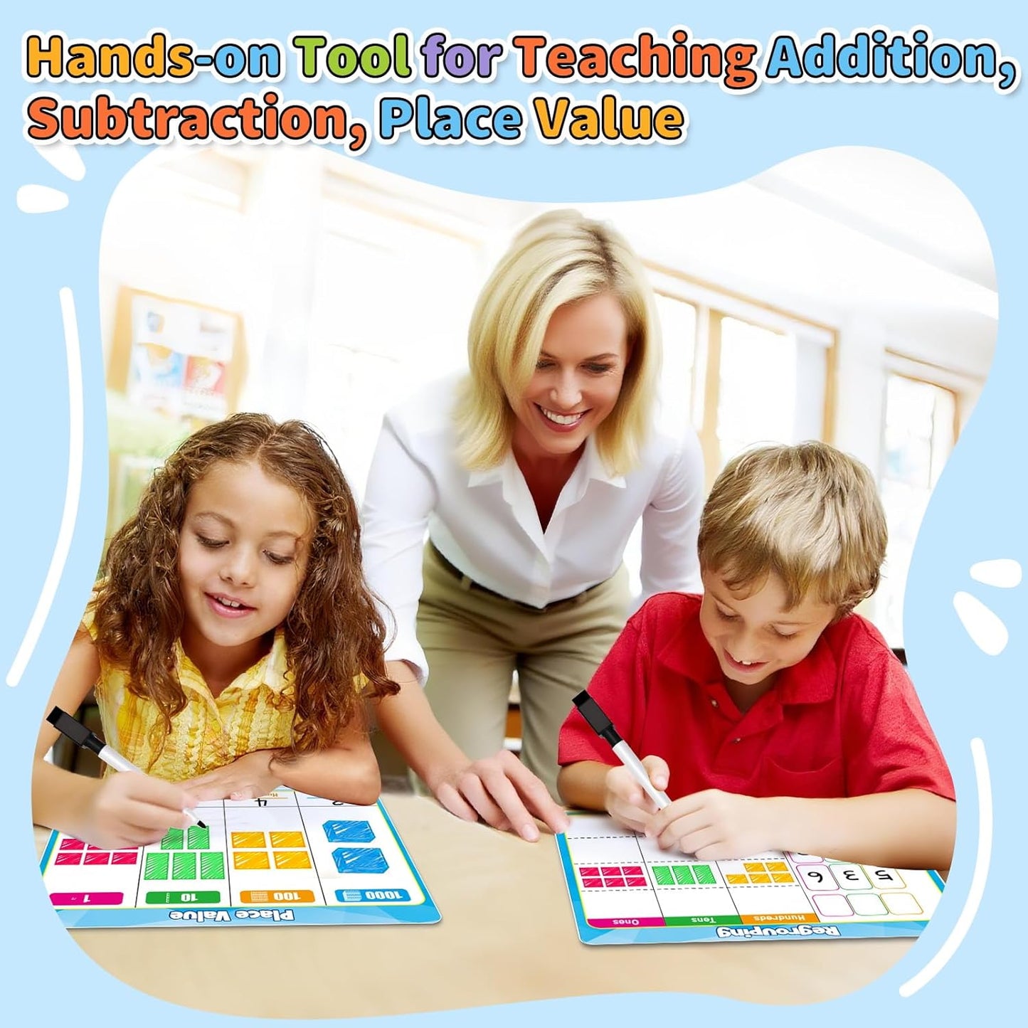 12 Pack Place Value Chart Dry Erase Flash Cards,9" x 12" Base Ten Addition and Subtraction Regrouping Math Manipulatives 1st 2nd 3rd Grade Classroom Must Haves Teacher Homeschool Supplies
