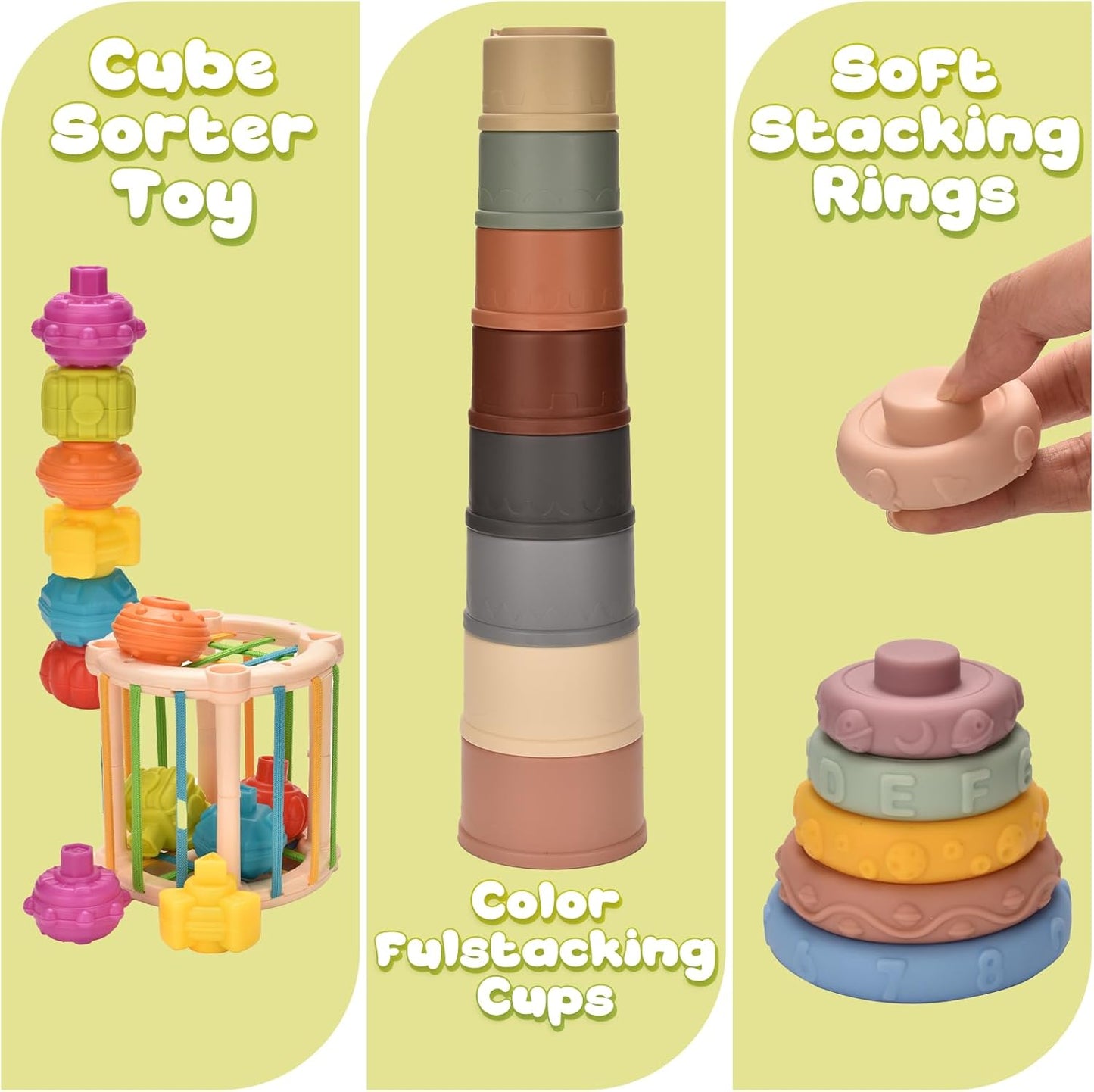 Baby Toys 6 to 12 Months 7 in 1 Montessori Teething Toys Sorting Sensory Educational Learning Gift for Toddlers Aged 1-3
