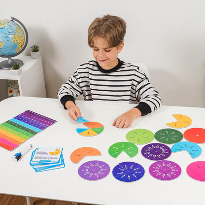 178 PCS Magnetic Fraction Circles & Fraction Tiles - Magnetic Fraction Strips & Bars Fraction Magnets Set Kit, Fraction Manipulatives Class Set, Fractions for Kids, Math Manipulatives - Simply Magic