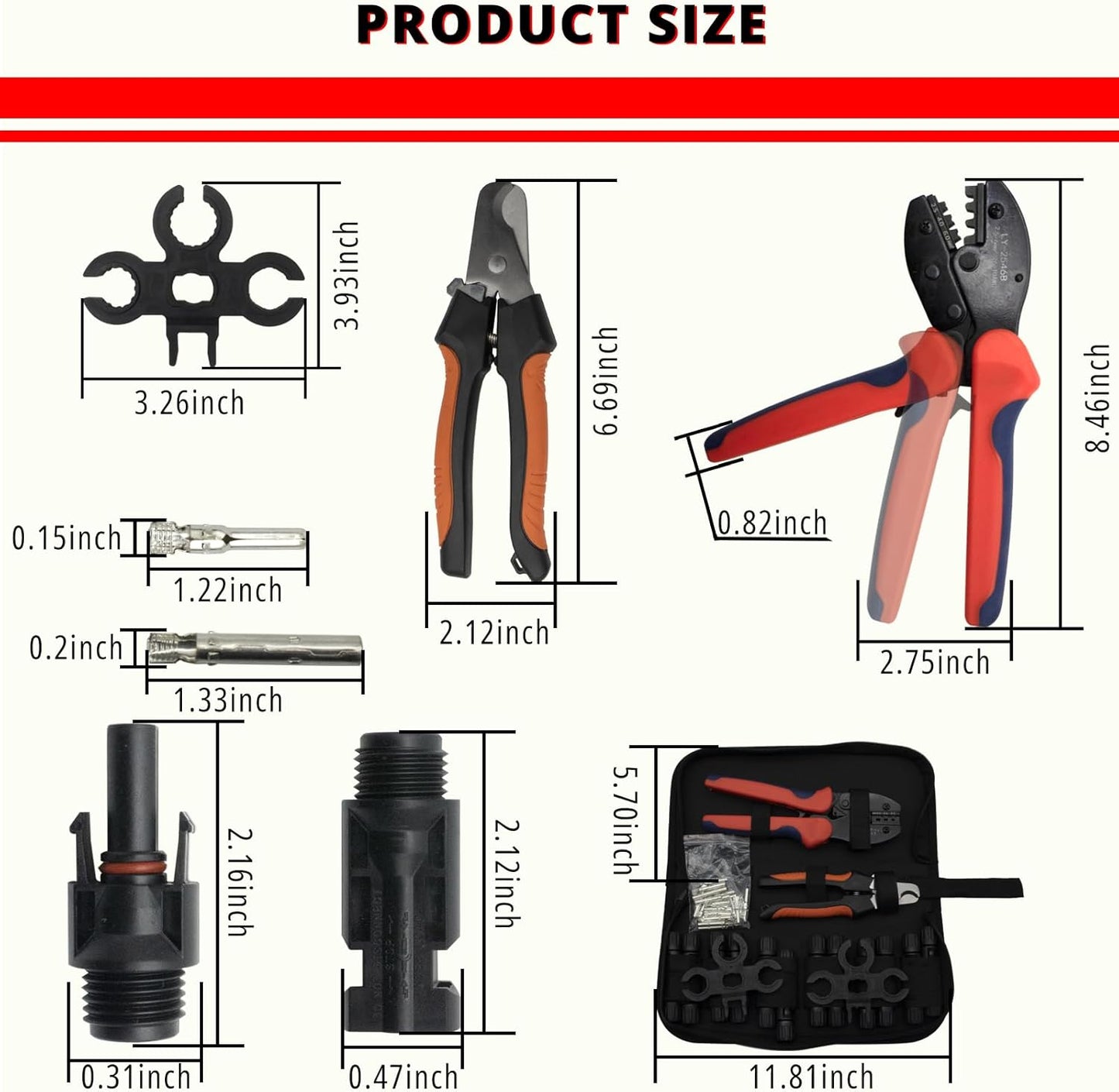 MC-4 Connector kit Solar Cable Connector kit 12 Pairs of Solar connectors and 2 Spanner Wrenches Along with a Wire Crimper Photovoltaic System Connector kit